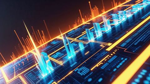 Futuristic 3D Interface with Holographic Data Display and Neon Grid