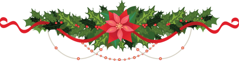 Festive Poinsettia and Holly Wreath on Transparent Background
