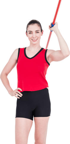 Athlete standing with javelin on transparent background