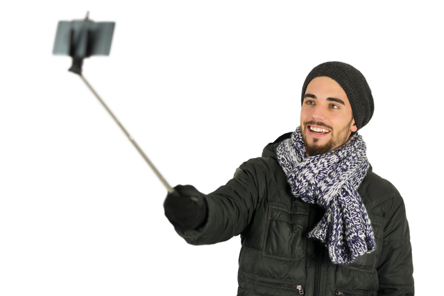 Happy Caucasian Man Taking Selfie with Smartphone on Transparent Background - Download Free Stock Videos Pikwizard.com