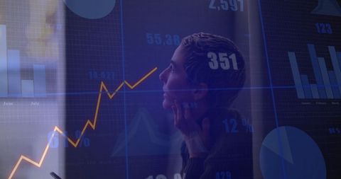 woman analyzing financial trends with technology overlay - Download Free Stock Images Pikwizard.com