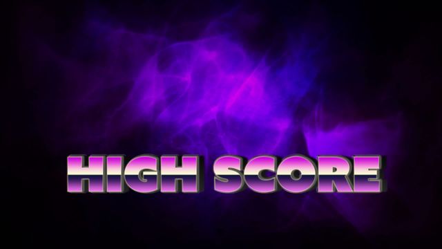 Graphic showing 'High Score' text in bold letters over a dynamic purple smoke background on black. Ideal for use in video games, streaming overlays, gaming blogs, entertainment-themed content, or communication visuals.