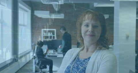 Confident Entrepreneur Overseeing Business Operations with Data Overlay