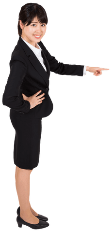 Asian Businesswoman Pointing on Transparent Background