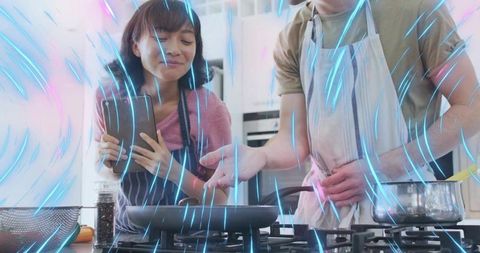 Modern Couple Collaborating in Home Kitchen Cooking Experience