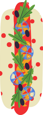 Illustration of Vibrant Submarine Sandwich on Transparent Dotted Backing