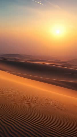 Camera Sliding Along Desert Dune Crest Showing Ripples and Golden Hour Horizon