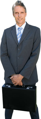 Senior Businessman with Suitcase on Transparent Background