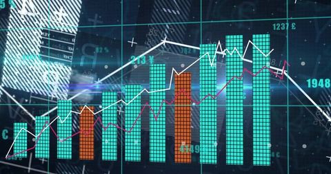 Digital Financial Dashboard with Bar Chart and Trend Lines