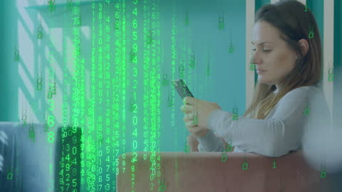 Digital Data Streams with Woman Using Smartphone