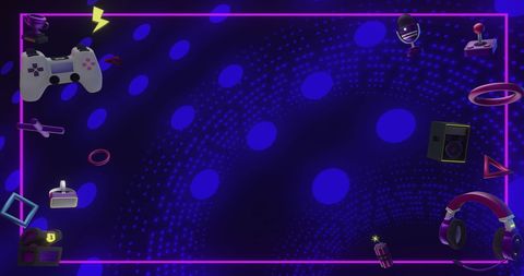 Retro Gaming Background with Neon Elements and Icons