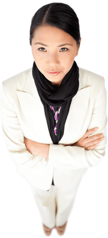 Confident Asian Businesswoman in White Suit on Transparent Background