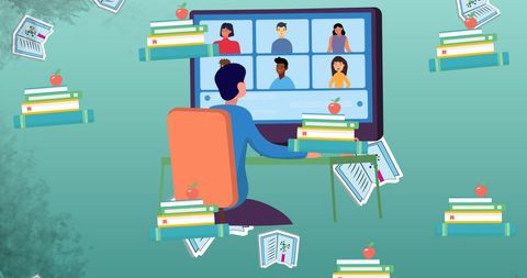 Virtual classroom learning with educational icons