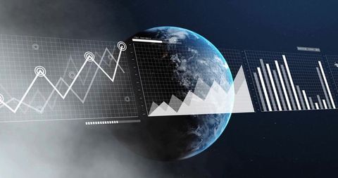 Futuristic Earth Data Visualization with Holographic Charts, Global Analytics Dashboard