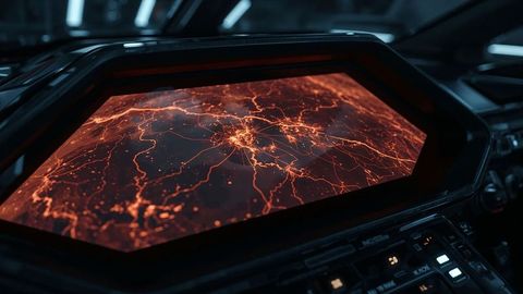 Futuristic hexagonal display with network map in advanced cockpit