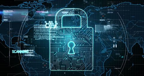 Futuristic Cybersecurity Lock and Global Networking Grid - Download Free Stock Images Pikwizard.com