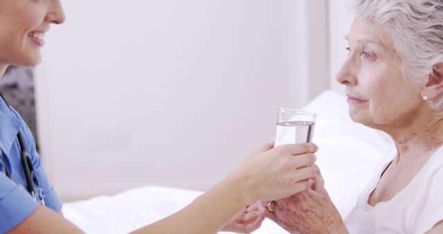 Nurse Assisting Elderly Woman with Drinking Water in Hospital - Download Free Stock Images Pikwizard.com