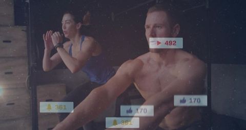 Dynamic fitness training with social text overlay