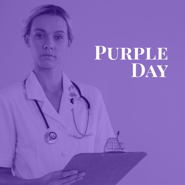 Purple Day Medical Awareness Female Doctor Holding Clipboard - Download Free Stock Templates Pikwizard.com