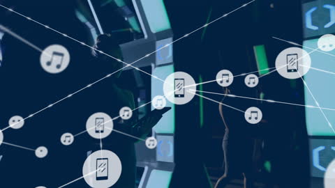 Woman Using Smartphone in Networked Data Environment