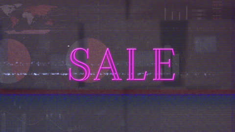 Neon On-Screen Sale Text with Digital Data Integration
