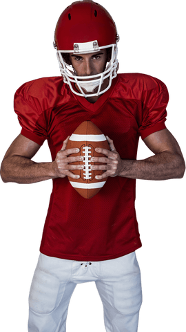 Stern American Football Player Holding Ball on Transparent Background - Download Free Stock Videos Pikwizard.com