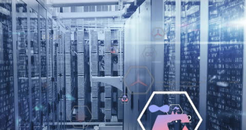 Eco Icons on Data Servers in Futuristic Technology Room