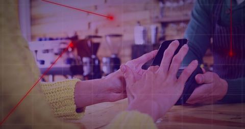 Contactless Payment at Cozy Coffee Shop Counter