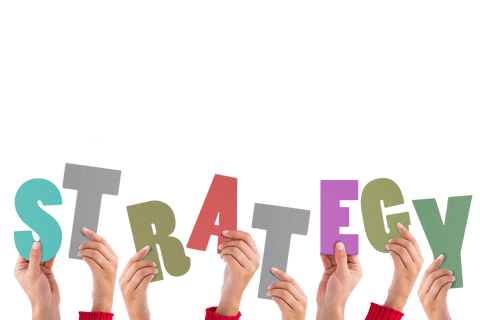 Hands Raised Holding Colorful Strategy Letters on Transparent Background - Download Free Stock Videos Pikwizard.com