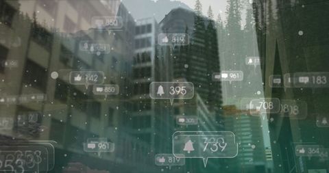 Social Media Icons Overlaying Modern Cityscape