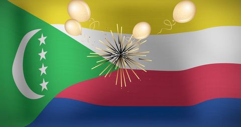 Comoros National Celebration with Balloons and Sparkles