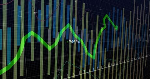 Digital Financial Chart with Trend Line and Bar Overlay