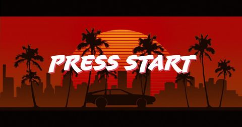 Retro Gaming Press Start Sunset Art