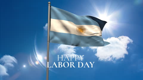 Argentinian Flag Waving Under Sunny Sky for Labor Day Celebration