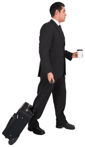 transparent businessman pulling suitcase with coffee cup - Download Free Stock Videos Pikwizard.com