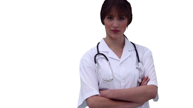 The nurse in the video is exuding confidence and professionalism. This visual could be used for healthcare promotions, medical presentations, clinic advertisements, and educational material related to nursing or medical professionals.