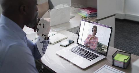 Virtual Meeting in Modern Office with Global Connectivity Concept