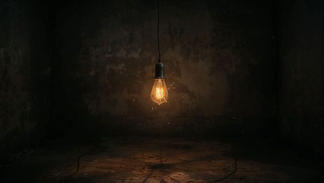 Rustic filament bulb glowing in vintage grunge room