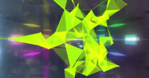 Neon abstract geometric shapes with colorful lights