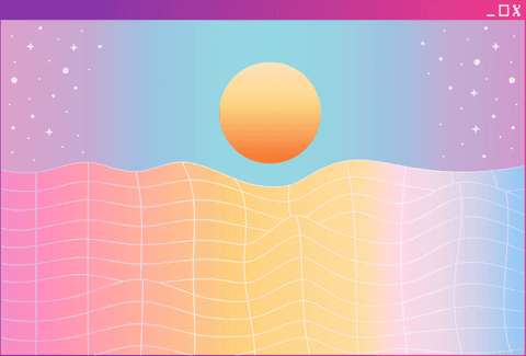 Vaporwave sunset over transparent wavy grid pastel abstract background