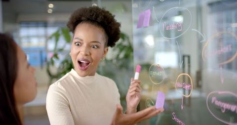 Diverse Professionals Brainstorming with Glassboard in Modern Office