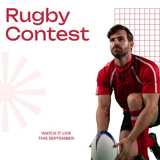 Rugby Contest Announcement with Male Player Holding Ball - Download Free Stock Templates Pikwizard.com