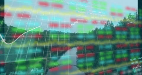 Digital Stock Market Display Over Nature Landscape