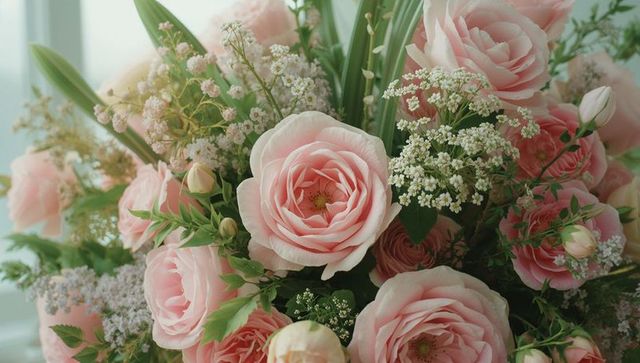 Delicate Pale Pink Rose Bouquet with White Accents