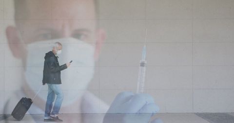 Combination of Doctor with Vaccine and Masked Traveler - Download Free Stock Images Pikwizard.com