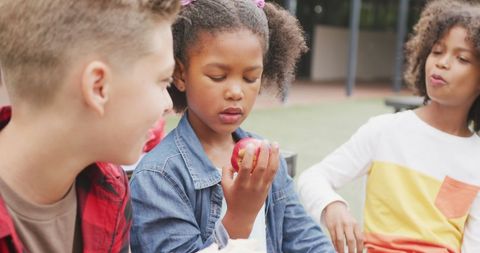 Diverse Schoolchildren Enjoying Lunch in Schoolyard - Download Free Stock Images Pikwizard.com