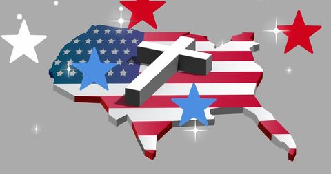 Cross and Stars Over USA Flag Map Symbolizing Faith