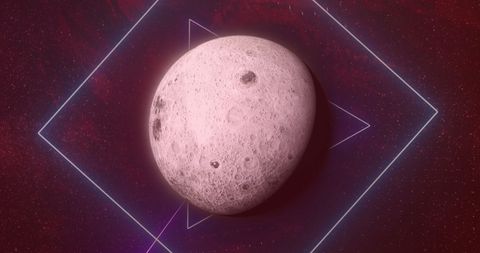 Geometric Neon Art with Moon in Starry Space