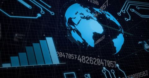 Futuristic Digital Interface with Glowing Globe and Data Visualization