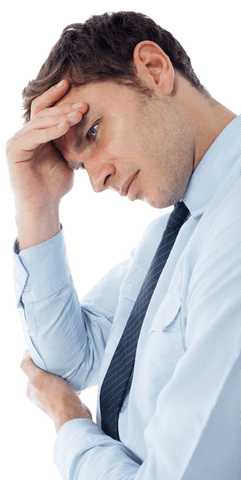 Worried Caucasian Businessman on Transparent Background
